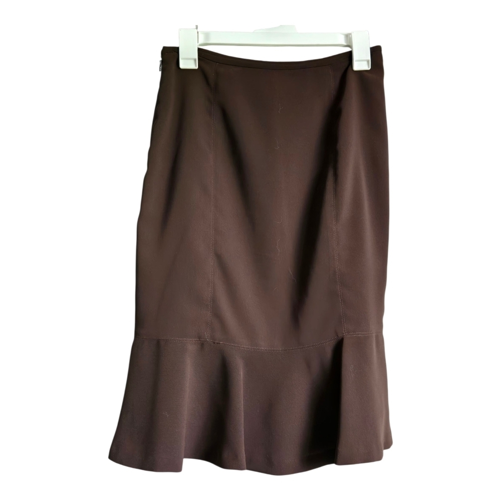 Drama Elegant Brown Midi Skirt for Women, Size 4